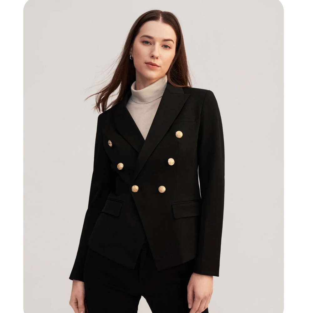 L'Agence Black Double-Breasted Blazer with Gold Buttons - Picture 3 of 16